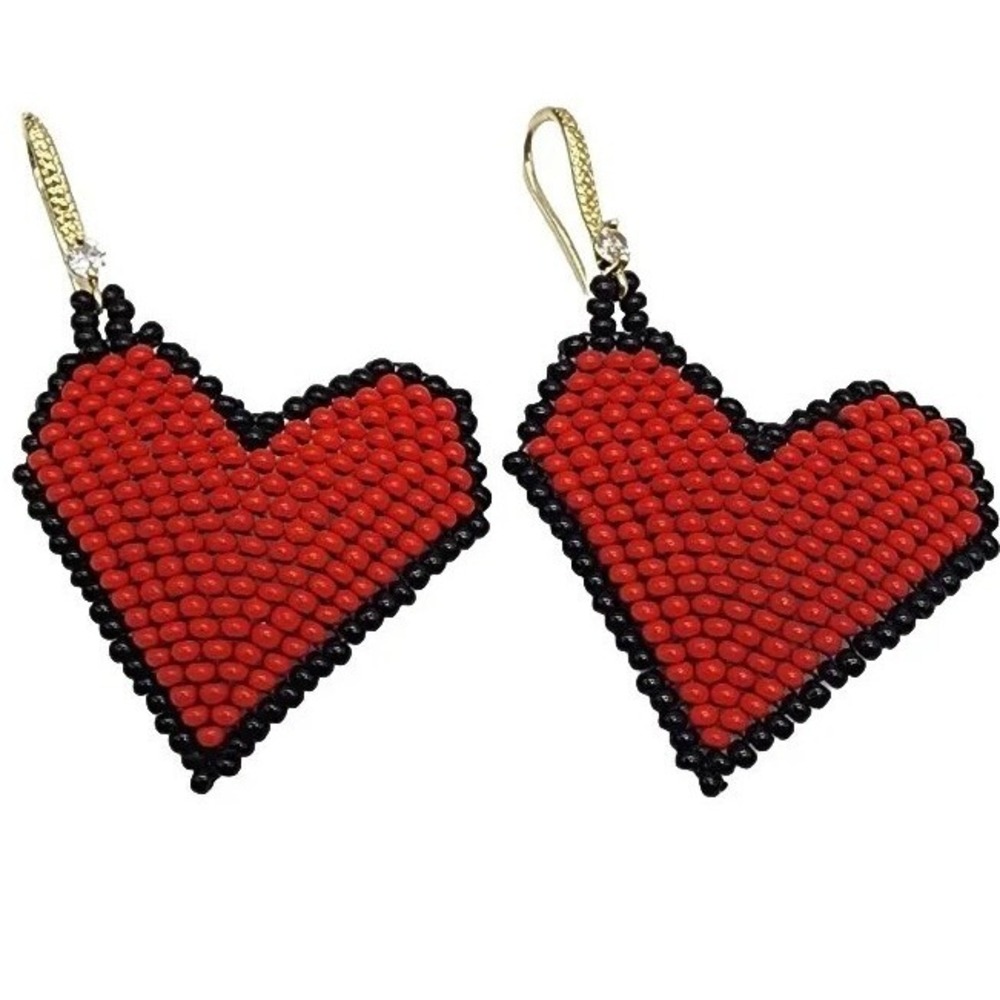 Handmade Heart Shape Beaded  Earrings Colorful Valentine's Day